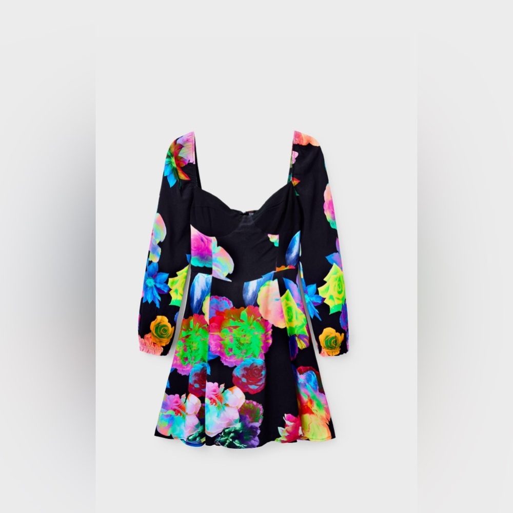 Desigual Pink and Yellow Puff Sleeve Mini Dress